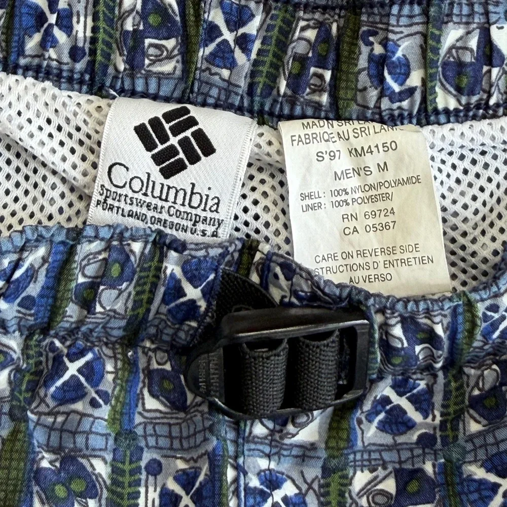 Vintage Columbia Mens M Blue Geometric Print Nylon Hiking Swim Shorts Suit